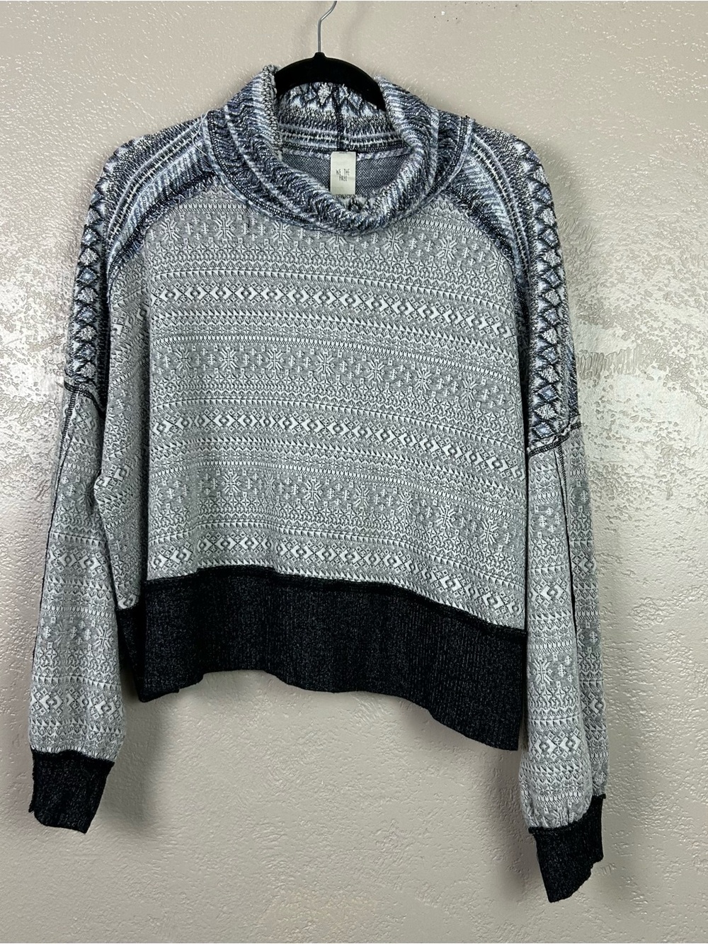 We The Free Gray Patterned Cowlneck Sweater with Dark Hem - Picture 12 of 14